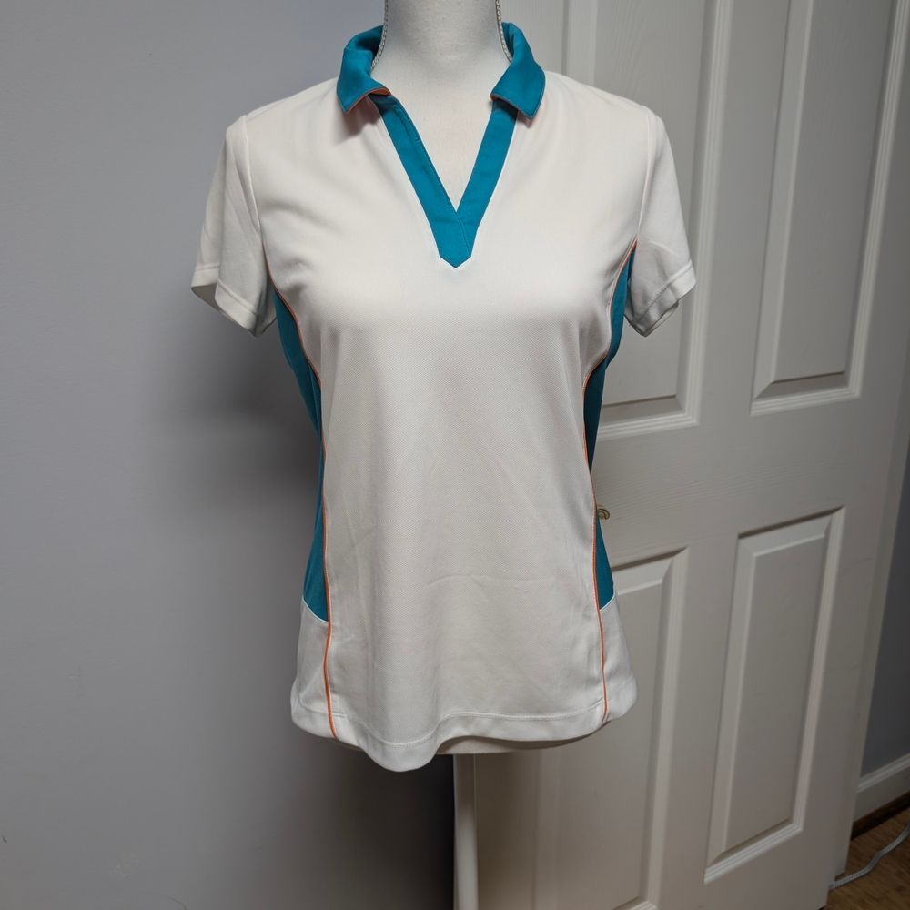 EP Tour Pro White and Teal Polo Shirt Size M